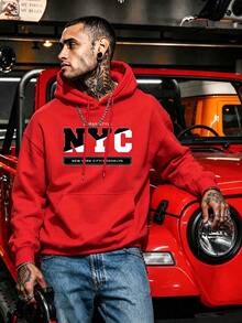DOPE | American Street Style NYC Large Letter Print Red Hoodie Men Loose Fit Pullover Sweatshirt - Red - View 4
