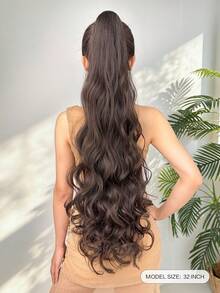 Ekstensi Rambut Ekor Kuda Berbentuk Cakar HEYPINK, Panjang 32 Inci Cokelat Bergelombang Alami Keriting, Wig Ekor Kuda Serat Sintetis Tahan Panas, Cocok untuk Pemakaian Sehari-hari Wanita - Hitam Coklat - View 3