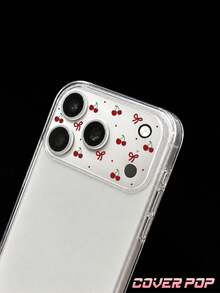 1 st röd körsbärsmönstrad kameralinsskyddare, kompatibel med iPhone 17 Pro/17 Pro Max/18 Pro/18 Pro Max, HD klar, reptålig, fingeravtrycksavvisande, skalvänlig, perfekt liten present för flickor - Genomskinlig - Visa 5