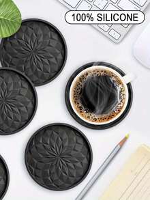 6pcs/1pc Thick Solid Color Minimalist Silicone Round Coasters With Holder, Anti-Slip & Heat-Resistant Drink Coasters, Table Protection Mats, Suitable For Kitchen, Dining Table, Cafe, Picnic, Holiday & Birthday Party, Home Decor - Multicolor - View 4