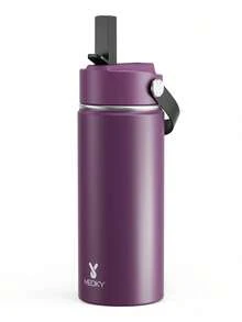 Meoky 16oz Stainless Steel Insulated Sports Water Bottle With Straw And Handle Lid, Double-Wall Leak-Proof Design, Suitable For Outdoor Adventure Or Indoor Use - 16oz Plum Purple - View 1