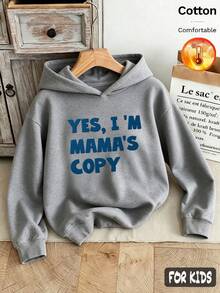 مجموعة هودي من 3 قطع للبنات من الصوف الناعم للخريف/الشتاء مطبوع عليها YES I'M MAMA COPY MAMA EXPERT LITTLE BESTIE MOMMY Is My BESTIE بطراز Y2K - رمادي منقوش + رمادي منقوش + رمادي منقوش - مشاهدة 2