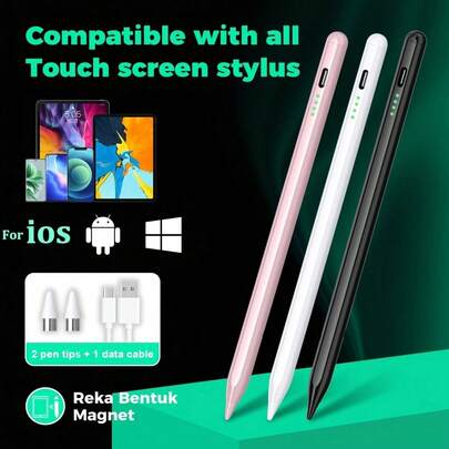 Stylet capacitif compatible avec iPad/Android et autres marques de téléphones & tablettes, écriture fluide, charge rapide, haute précision & sensibilité, universel pour de multiples appareils à écran tactile, corps en alliage d'aluminium avec prise confortable (comprend 2 pointes de rechange, câble de charge Type-C), convient pour la création, l'apprentissage, les affaires, les jeux et plus de scénarios, cadeau très pratique