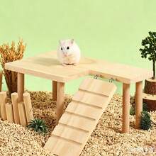 1 Set Solid Wood 2-Tier Platform Table With Ladder, Climbing Stairs And Hideout House, Suitable For Hamsters, Gerbils, Chinchillas, Golden Hamsters, Small Pets, All Seasons - S - View 1