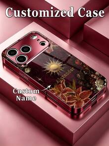 1件客製化姓名時尚手機殼，深色復古油畫花卉太陽神圖案，酒紅電鍍邊框高畫質玻璃殼，適用於 Apple 18ProMax/17ProMax/16Pro/15/14Plus/13Pro/12ProMax/11/XsMax & S26Ultra/25Plus/24/23/22 & A36/A35/A33/A31/A26/A15/A13/Note20/10Pro 及其他系列機型，精確開孔，靈敏按鍵，凸起全鏡頭保護，個性化獨家，完美禮物，充滿儀式感 - 酒紅色 - 查看 1