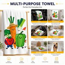 2pcs Cute Cartoon Vegetable Print Kitchen Towels, Carrot Tomato Green Pepper Broccoli Fun Pattern Hand Towels, Fresh Pastoral Style Absorbent Dish Cloth Tea Towel, Suitable For Kitchen Cooking, Baking, Cleaning Wiping And Home Decor, Vegetable Theme Kitchen Supplies Gift - Multicolor - View 6