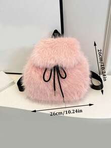 Luxury Soft Plush Women's Backpack Winter Solid Color Furry Shoulder Handbag Fashion Ladies Schoolbag For Females - Pink - View 6