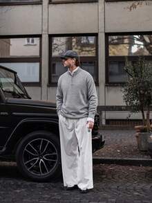 Lookun Sweater Pullover Longgar Leher Bulat Kancing Setengah untuk Pria, Gaya Sederhana, Kasual, Liburan, Perjalanan Sehari-hari, Pakaian Rumah, Musim Gugur/Dingin - Grey - View 7
