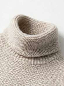 Women's Oatmeal Chunky Knit Cowl Turtleneck Drop Shoulder Oversized Pullover Sweater, Casual Lazy Cozy Fall Winter Daily Wear - Apricot - View 9