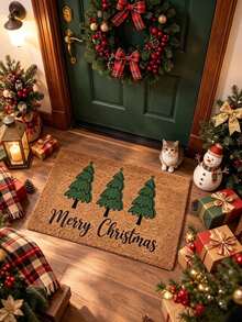 1pc Christmas Welcome Mat, Faux Coconut Fiber Material, Thick And Easy To Clean, Door Mat, Small Rug, Welcome Mat, Outdoor Door Mat, Kitchen Rug, Home Decor, Area Rug, Garden Rug, Washable Rug - Multicolor - View 2