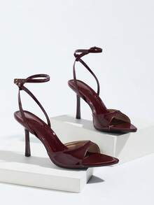 Women's Elegant Mirror Pointed Toe Cross Strap Stiletto High Heel Sandals, Burgundy High Heels, Suitable For Evening Parties And Gatherings - Burgundy - View 6