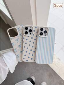 3pcs Colorful Printed Leather Texture TPU Shockproof Full Coverage Protective Phone Case Compatible With Apple 11/12/13/14/15/16/17 Pro Max - Multicolor - View 4