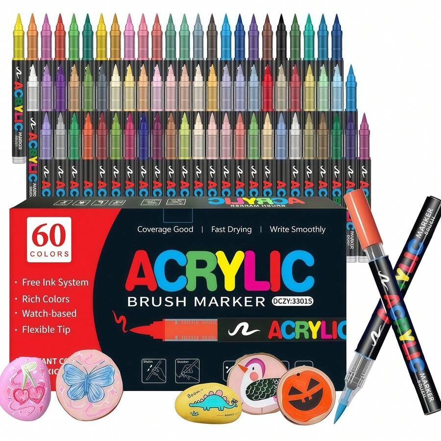 13-126 Colors Art Acrylic Marker Set,Markers Pen With Brush And Soft Tip,Suitable For Sketching,Coloring,Applicable For Painting On Stone,Wood,Calligraphy,Ceramic,Metal,And Various Other Surfaces,A Great Gift For Friend And Student,Back To School