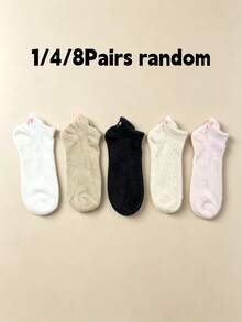 1/4/8 Pairs Women's White Plush Short Socks, Bow Pattern, Warm And Comfortable, Autumn/Winter Style, Random Color, Christmas Gift - Multicolor - View 5