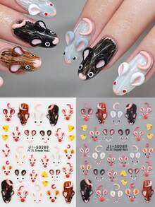 5D Embossed Cute Mouse & Cheese Nail Stickers, Cartoon Animal Self‑Adhesive Nail Decals, Kawaii DIY Manicure Nail Art Decorations - Multicolor - View 1