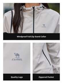 CAMEL CROWN 女士户外运动夹克，春夏秋冬连帽防水夹克，针织简约时尚多功能防风外套 - 橡木灰 - 查看 9
