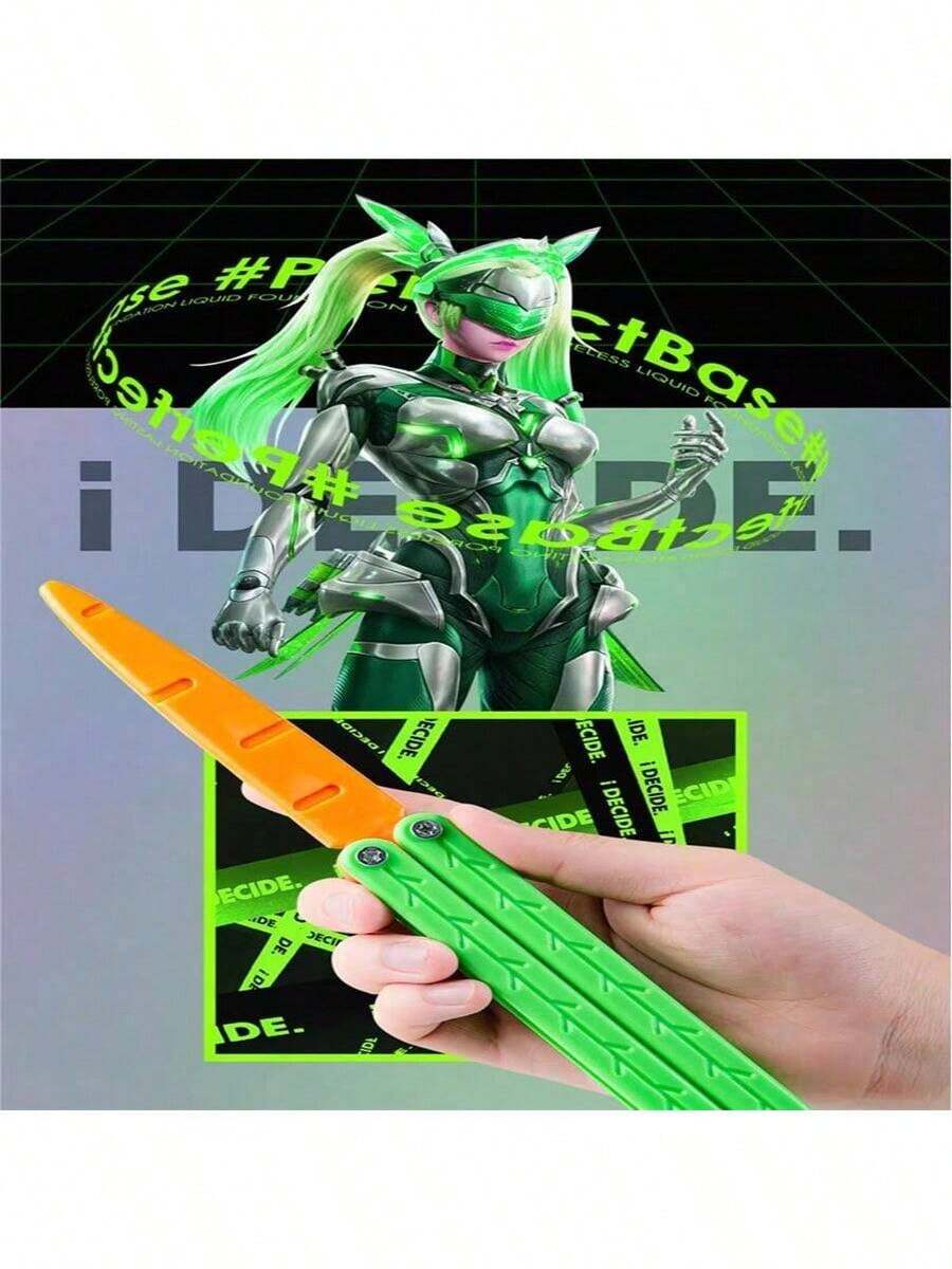 1pc Luminous Radish Toy, Fidget Balisong Trainer, Glow In The Dark Plastic Swing Knife, Stress Relief Novelty Hand Spinning Toy For Teens - Multicolor - View 1