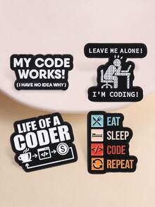1pc Geek Coding Slogan Brooch, Humorous Coder Enamel Pin, Aesthetic Clothing Bag Accessory For Tech Fans - Multicolor - View 2