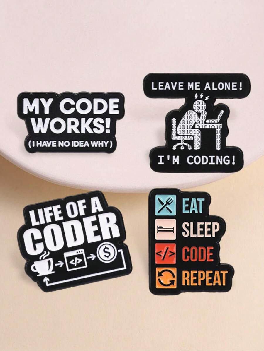 1pc Geek Coding Slogan Brooch, Humorous Coder Enamel Pin, Aesthetic Clothing Bag Accessory For Tech Fans