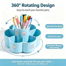 DOWMOO 360° Rotatable Pen Holder, DIY Sticker Decor Desktop Pencil Organizer For Student Stationery Storage - Round - View 4