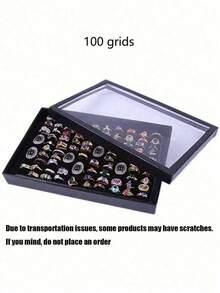 1pc 100-Slot Jewelry Ring Display Box, Large Capacity Storage Box, Tray-Style Earring Storage Display Box, Dust-Proof Transparent Storage Box With Clear Lid, Suitable For Stud Earrings, Hoop Earrings, Multiple Rings, Ideal For Drawer Storage And Display - Multicolor - View 7