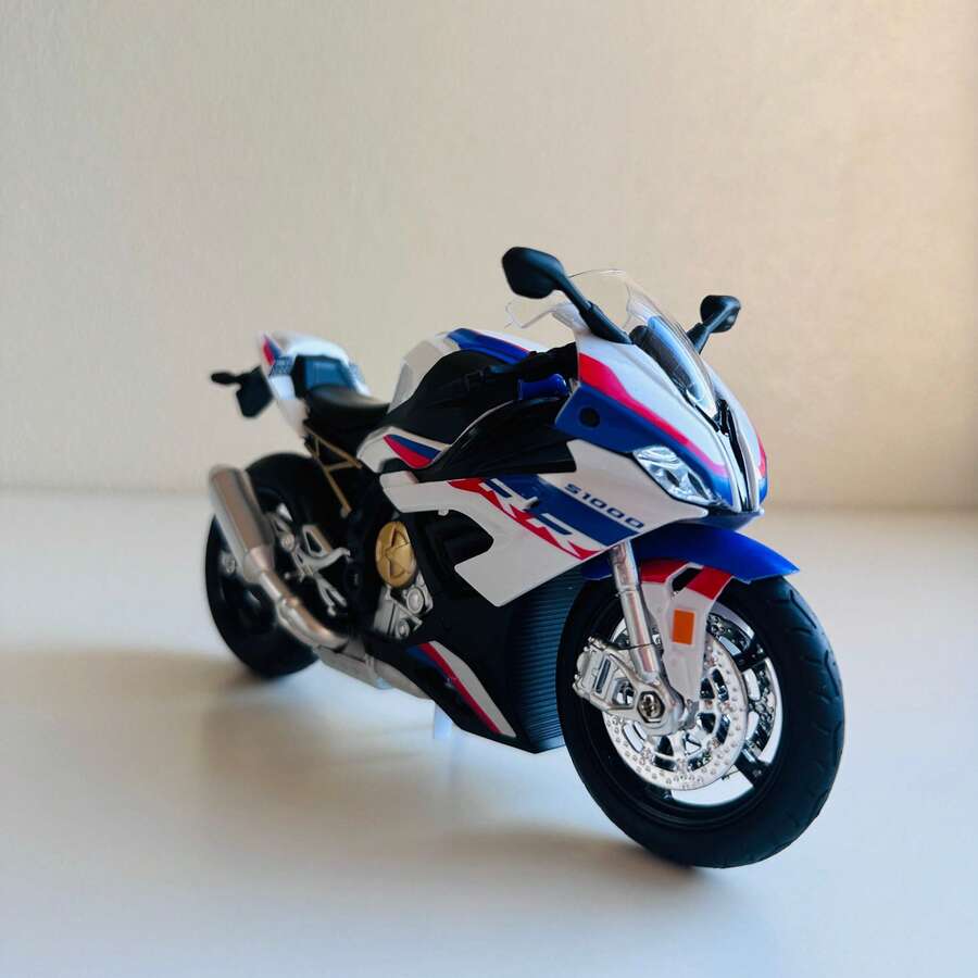 1件 1:12比例合金壓鑄 S1000RR 賽車摩托車模型-藍白配色,附可滑動功能,收藏級機車模型-適合萬聖節裝飾與聖誕禮物 - 彩色 - 查看 1