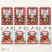 2件裝薑餅人印花廚房抹布「Have A Sweet Christmas」字母圖案手巾，節日風抹布茶巾，適用於廚房烹飪、烘焙、清潔擦拭與聖誕家居裝飾，聖誕禮物 - 彩色 - 查看 9