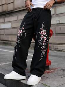 SU ER Men's Casual Loose Drawstring Elastic Waist Wide Leg Long Pants, Summer Relaxed Drape Lazy Style - Black - View 2