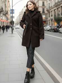 Women's Plush Button-Front Coat - Brown - View 3