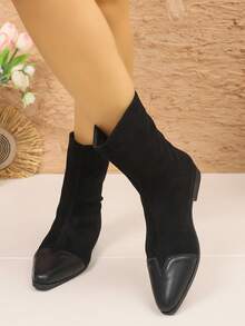 Women's Ankle Boots Flat Square Toe Dress Boots, Back Zipper, Closed Toe, Autumn/Winter, Western, Party, Comfortable, Ankle Boots - Black - View 1