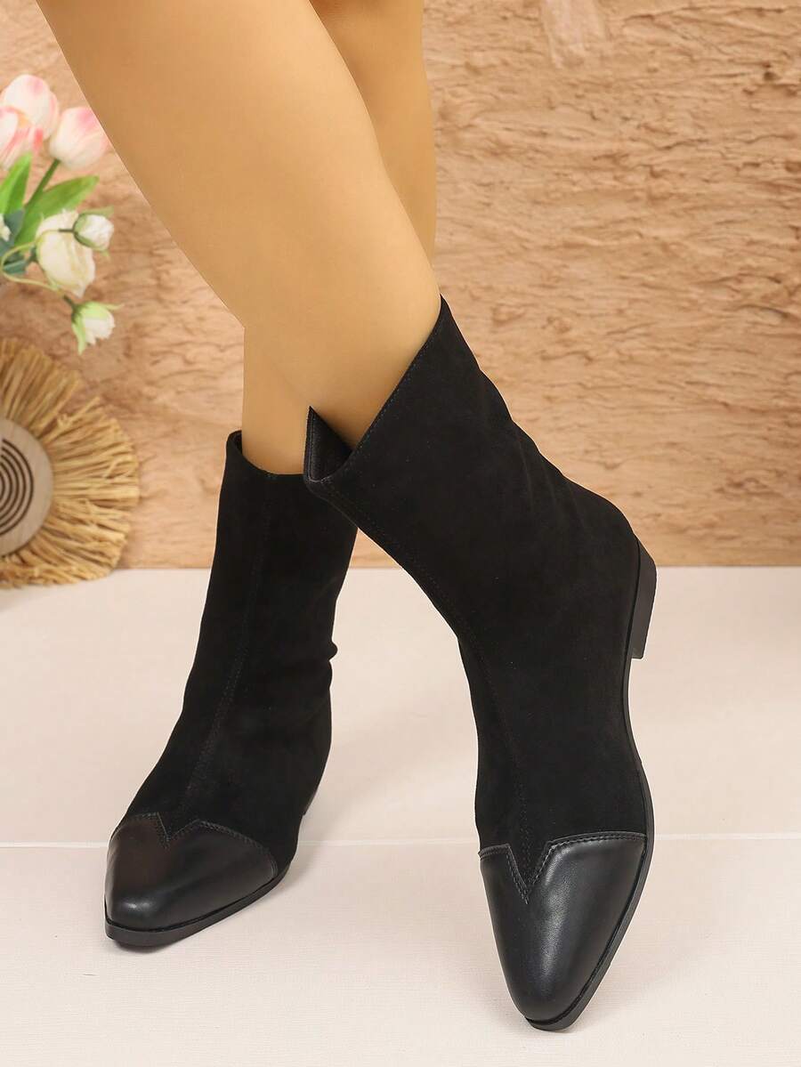 Women's Ankle Boots Flat Square Toe Dress Boots, Back Zipper, Closed Toe, Autumn/Winter, Western, Party, Comfortable, Ankle Boots - Black - View 1