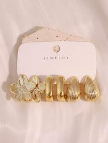 Set Anting-Anting Emas Tebal Vintage Multi-Gaya 2-6-18 Buah, Anting-Anting Bentuk Bunga, Bintang Laut, Kerang & Geometris - Emas - View 12