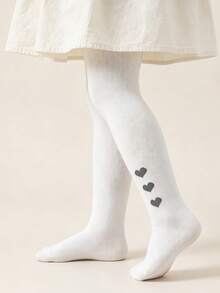 1 Pair Baby Infant Solid Color Heart Pattern Tights, Versatile Minimalist Style All-Match Color Tights For Baby Girls - Multicolor - View 3