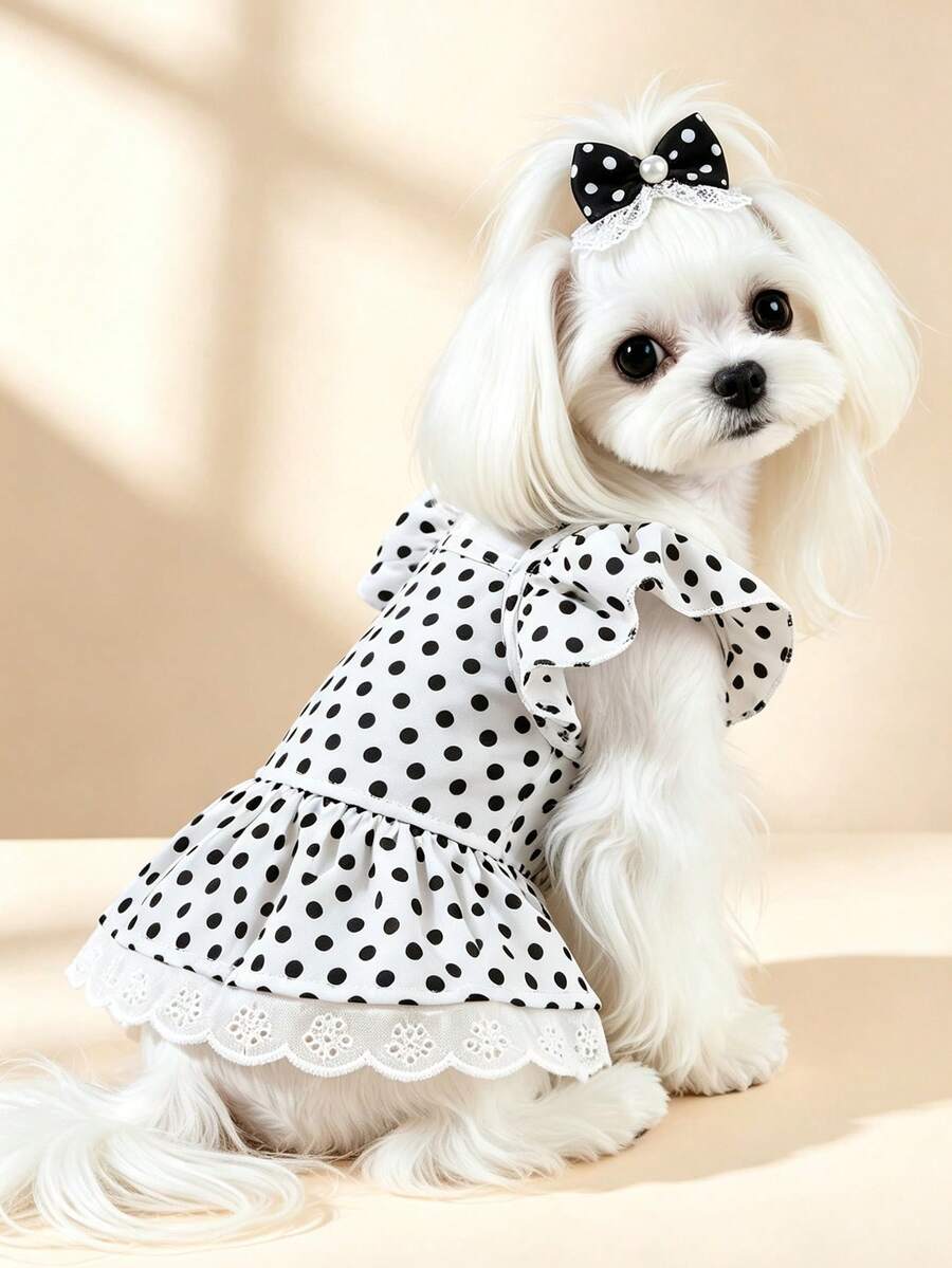 1pc Dog & Cat Mesh Wedding Dress Bow Cute Fashion Elegant Charming Creative Personalized Design Printed Pet Dress - Multicolor - View 1
