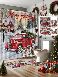 1pc/4pcs Christmas Snowman Shower Curtain Set: 4-Piece Bathroom Decor With Rug, Toilet Lid Cover And Mat, Suitable For Holiday Celebration - A - View 14