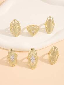 1pc Fashionable Personalized Gold Tone Ring, Suitable For Women's Daily Commute Wear, Holiday Gift - Gold - View 1