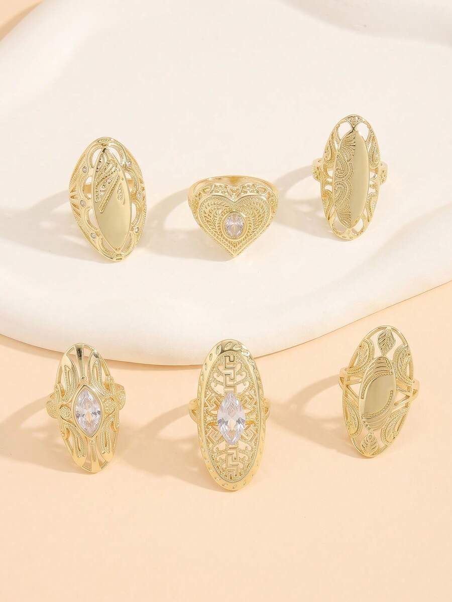 1pc Fashionable Personalized Gold Tone Ring, Suitable For Women's Daily Commute Wear, Holiday Gift - Gold - View 1