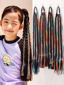 1pc Multi-Strand Braided Synthetic Ponytail Hair Extension With Elastic Hair Band, Long Square Braid Dreadlock Ponytail Hair Piece, Children's Holiday Party Costume Hair Accessory - Multicolor - View 3