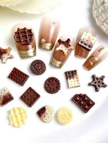 1 Pack (20pcs Random Style) Of Nail Art Autumn And Winter Meilard Color Nail Accessories, Three-Dimensional Exquisite Chocolate Waffles, Cookies Nail Resin DIY Nail Salon Specific, Suitable For French Nails - Multicolor - View 2