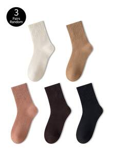 ZUJO 3 Pairs Women's Ribbed Terry Mid-Calf Socks, Thickened Long Warm Socks, Versatile Soft Comfortable, Suitable For Spring Autumn Winter Sports And Daily Wear, Random Color - Multicolor - View 7