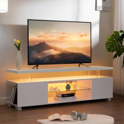 Cubehom TV Stand For 60 Inch TV,LED Gaming Entertainment Center Media Storage Console Table With Large Side Cabinet For Living Room
