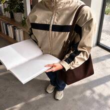 Women's Autumn Zip-Up Colorblock Bomber Jacket, Street Style Casual Sports Outerwear For Halloween - Khaki - View 4