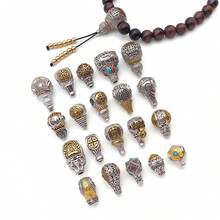2pcs Buddha Head Pendant Dual-Color Alloy Inlaid Turquoise Beads, DIY Jewelry Making Handmade Prayer Beads Bracelet Craft Accessories - Multicolor - View 4