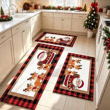 1pc Soft Faux Cashmere Material Floor Mat, Christmas Cartoon Santa Claus & Reindeer Pattern, Plaid Decor Non-Slip Mat, Suitable For Kitchen, Bathroom, Entrance, Bedroom Door, Multi-Scene Use Anti-Slip Floor Mat, Room Decor, Holiday Gift - Multicolor - View 7