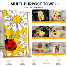 2pcs Yellow Daisy & Ladybug Print Kitchen Towels, Cute Red & Black Ladybug With White Flower And Green Leaf Pattern Hand Towels, Fresh Spring/Summer Pastoral Style Absorbent Dish Cloths Tea Towels, Suitable For Kitchen Cooking, Baking, Cleaning Wiping And Home Decor, Floral & Insect Theme Holiday Gift - Multicolor - View 7