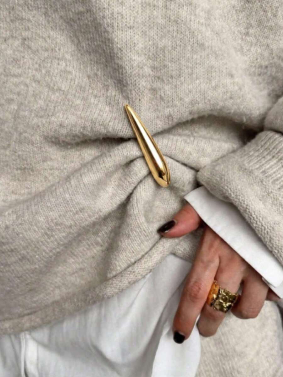 1 Minimalist Glossy Metal Brooch, Women's Style, Fashionable High-End Embellishment, Suitable For Waist-Cinching Dresses And Jackets - Gold - View 1
