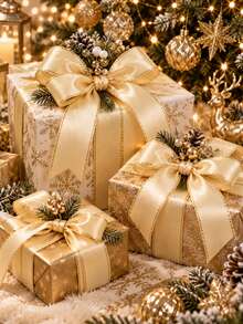 1 Roll Champagne Gold Edge Polyester Satin Ribbon 25 Yards, Gift Box Packaging Ribbon, Candy Box, Cake Box, Flower Decoration Ribbon, DIY Decoration Ribbon, Wedding, Party, Christmas Decoration Ribbon - Champagne - View 6