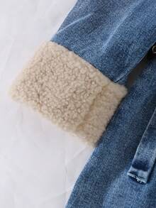 Girls' Mid-Length Thermal-Lined Denim Jacket With Lambswool Collar And Cuffs, Thickened Autumn/Winter Coat - Blue - View 6