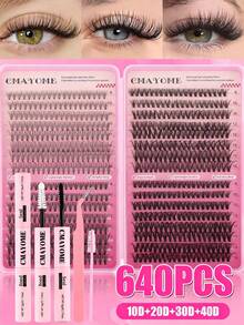 640/592/576 Clusters Segmented Lash Extensions, 8-16mm D Curl 10D-150D Fluffy Thick Individual Lashes, Waterproof Ultra-Soft Single Cluster Eyelashes For Daily Wear, Dating, Party, Christmas, Halloween. - Multicolor - View 14