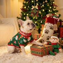 Bộ 2 món trang phục Giáng Sinh cho chó, áo vest thú cưng in hình ông già Noel đỏ & xanh lá kèm vòng cổ chuông, phù hợp cho chó cỡ nhỏ và trung bình, quần áo mùa đông - màu xanh lá - Xem 7